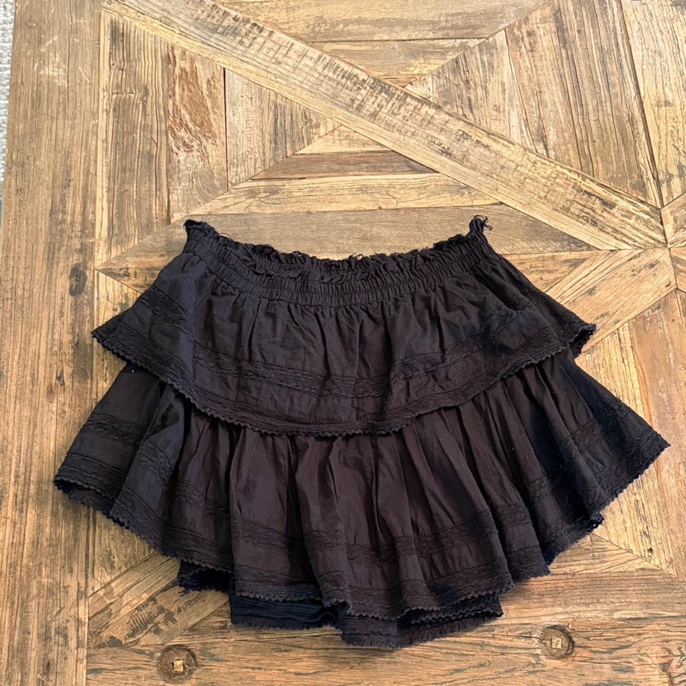 LoveShackFancy Black Ruffled Mini Skirt